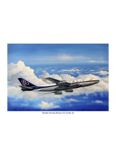 Aviation Art Painting OLYMPIC AIRWAYS BOEING 747 JUMBO JET - medium size print